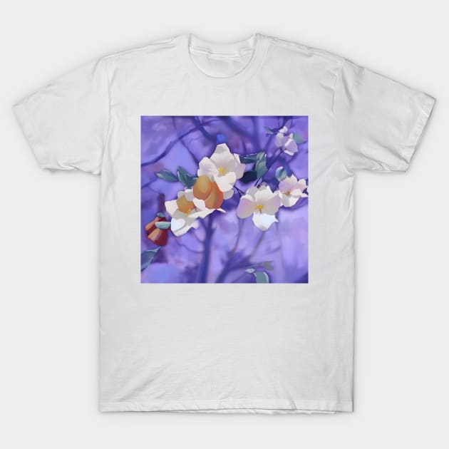 White Blossoms on Lavender T-Shirt by DANAROPER